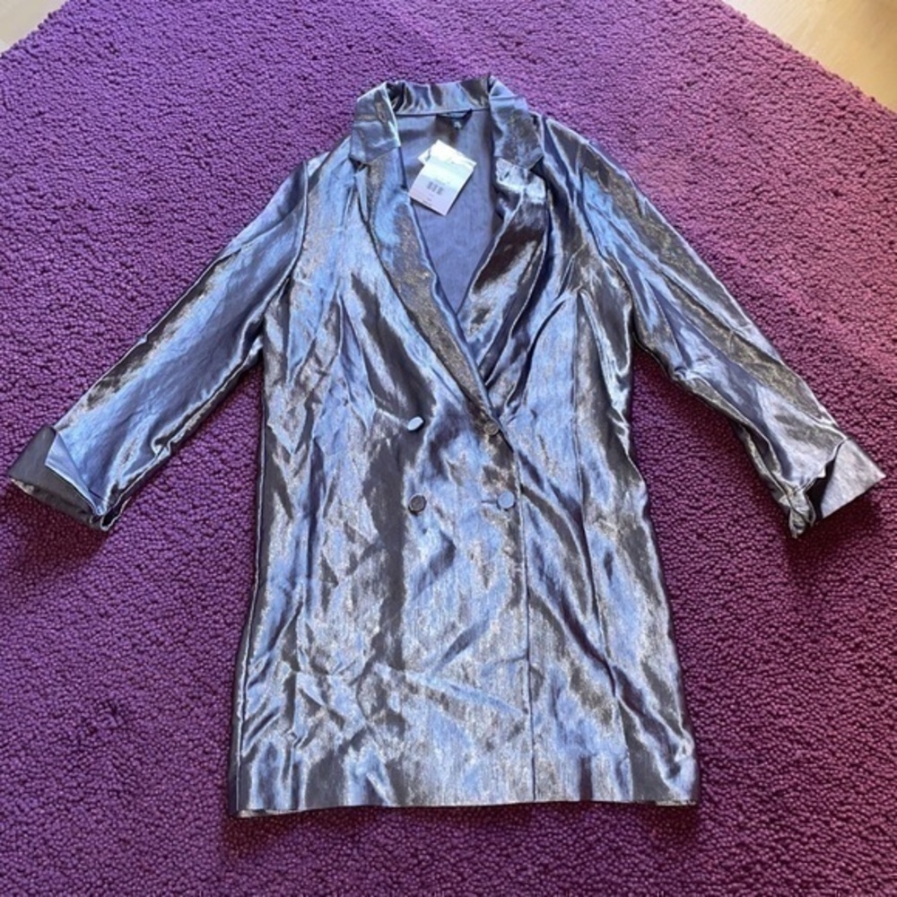 NWT Topshop top shop Metallic Blazer Dress shiny grey silver jacket dress mini 6 - Picture 2 of 7